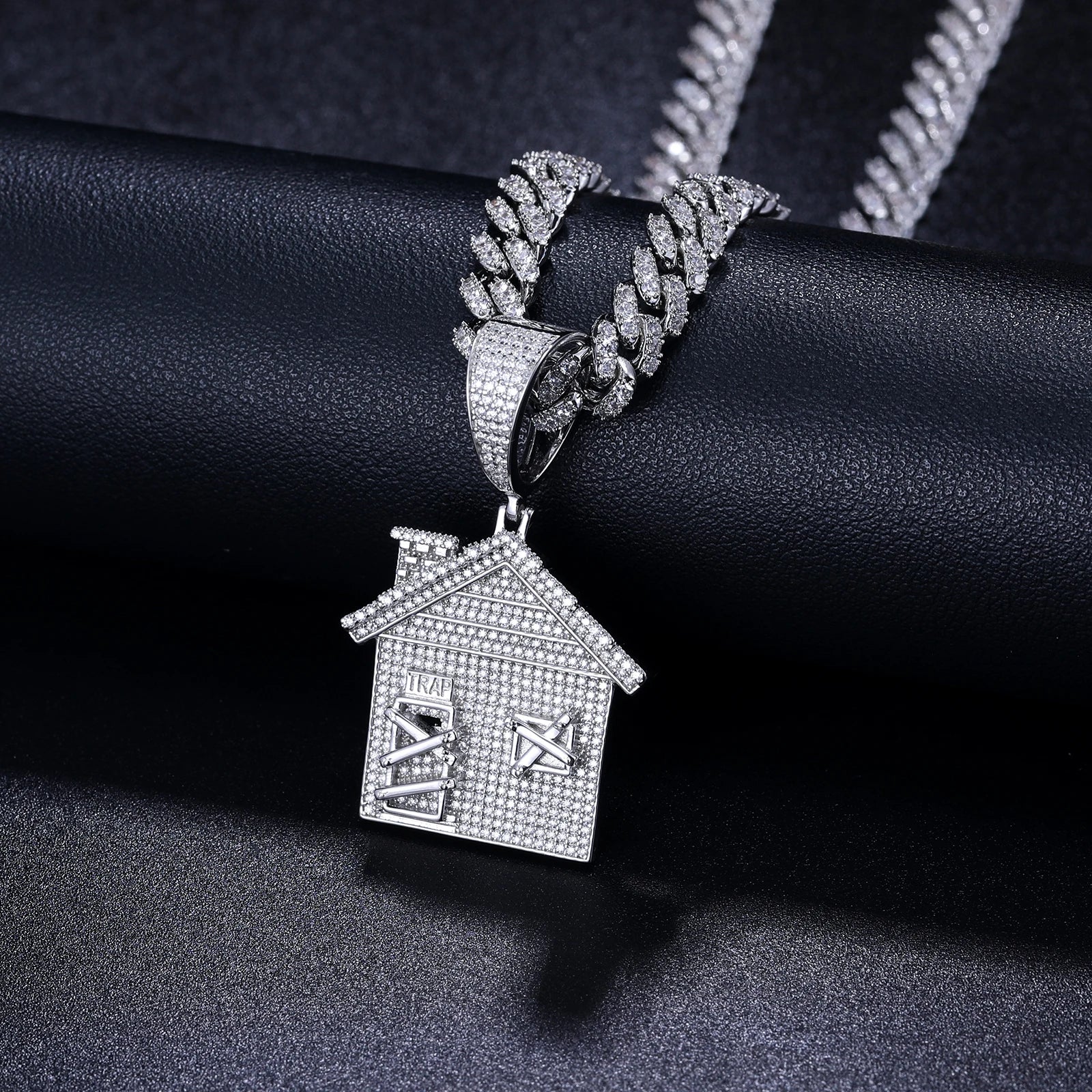 Moissanite House Pendant Necklace – Iced Out Door Design | 925 Sterling Silver Hip Hop Jewelry for Men & Women