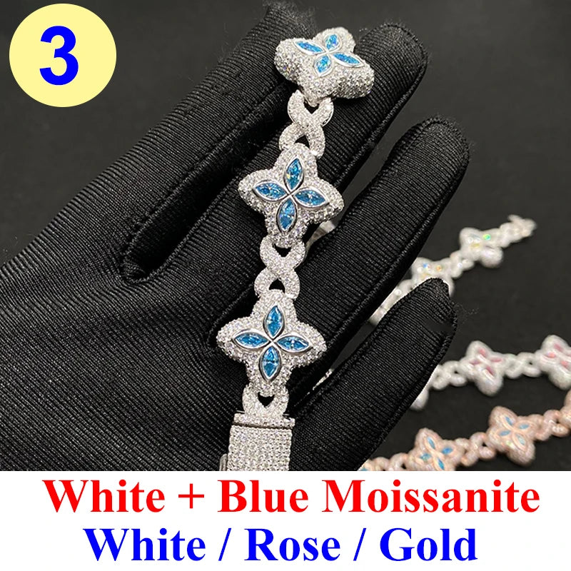 Moissanite Cuban Chain Necklace – Colorful Full Moissanite Eternity Tennis Chain Hip Hop Style | 925 Sterling Silver Gold Jewelry for Women & Men