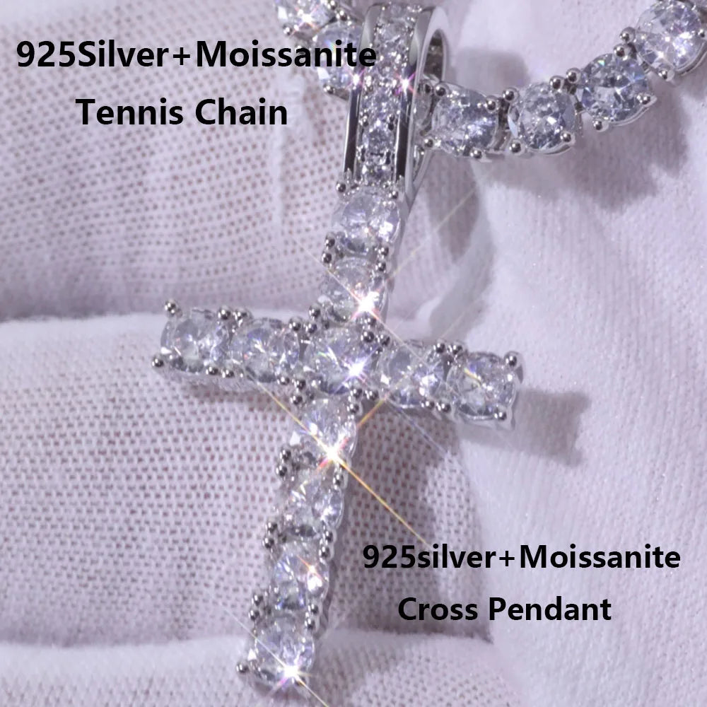 Moissanite Cross Pendant Necklace – Hip Hop VVS Diamond Charm | 925 Sterling Silver No-Fade Fine Jewelry for Men