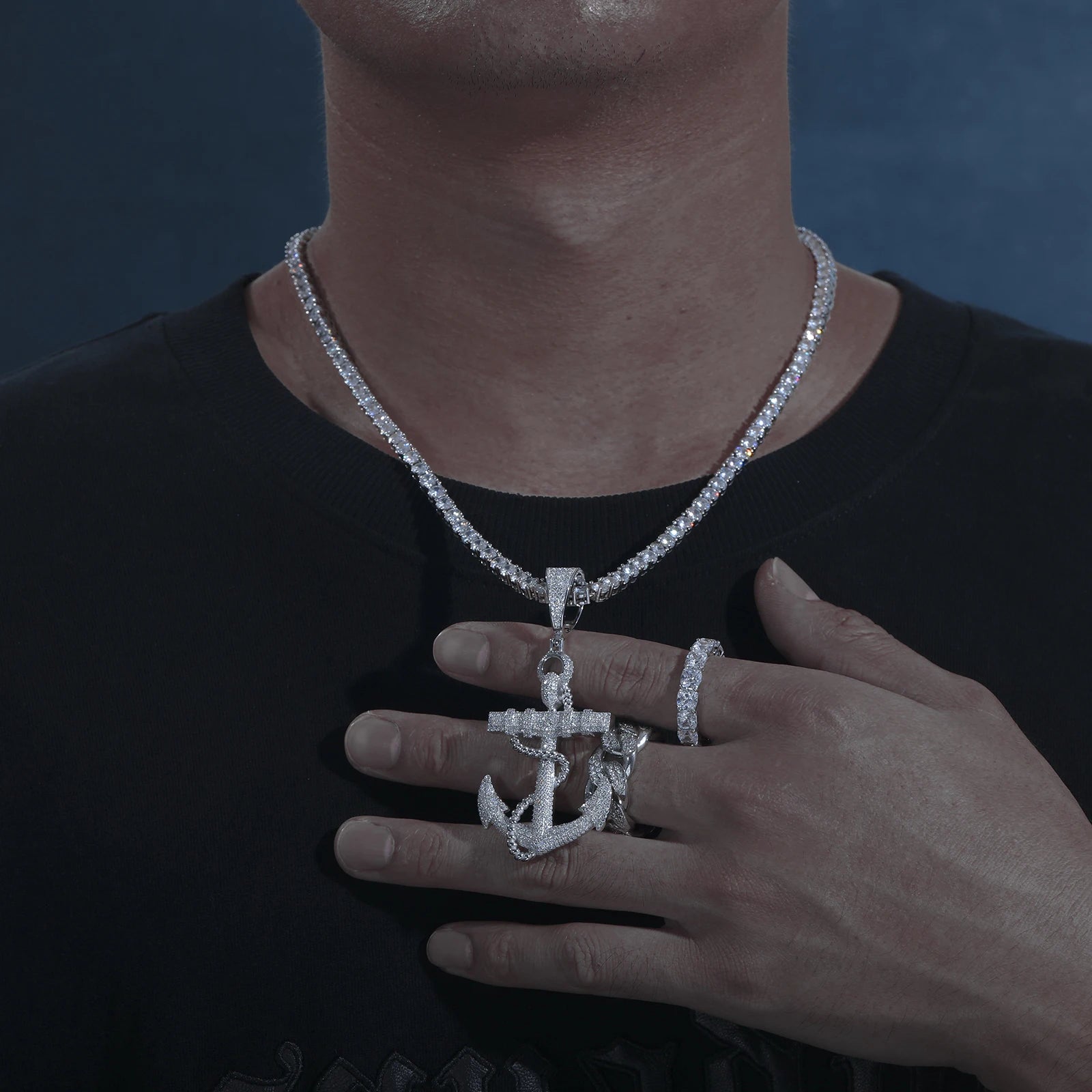 Moissanite Anchor Pendant Necklace – Iced Out Design | 925 Sterling Silver Hip Hop Jewelry for Men & Women