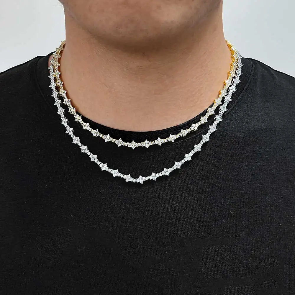 Moissanite Flower Tennis Chain Necklace – 6.5mm Iced Out VVS Hip Hop | 925 Sterling Silver 18K Gold Plated Jewelry
