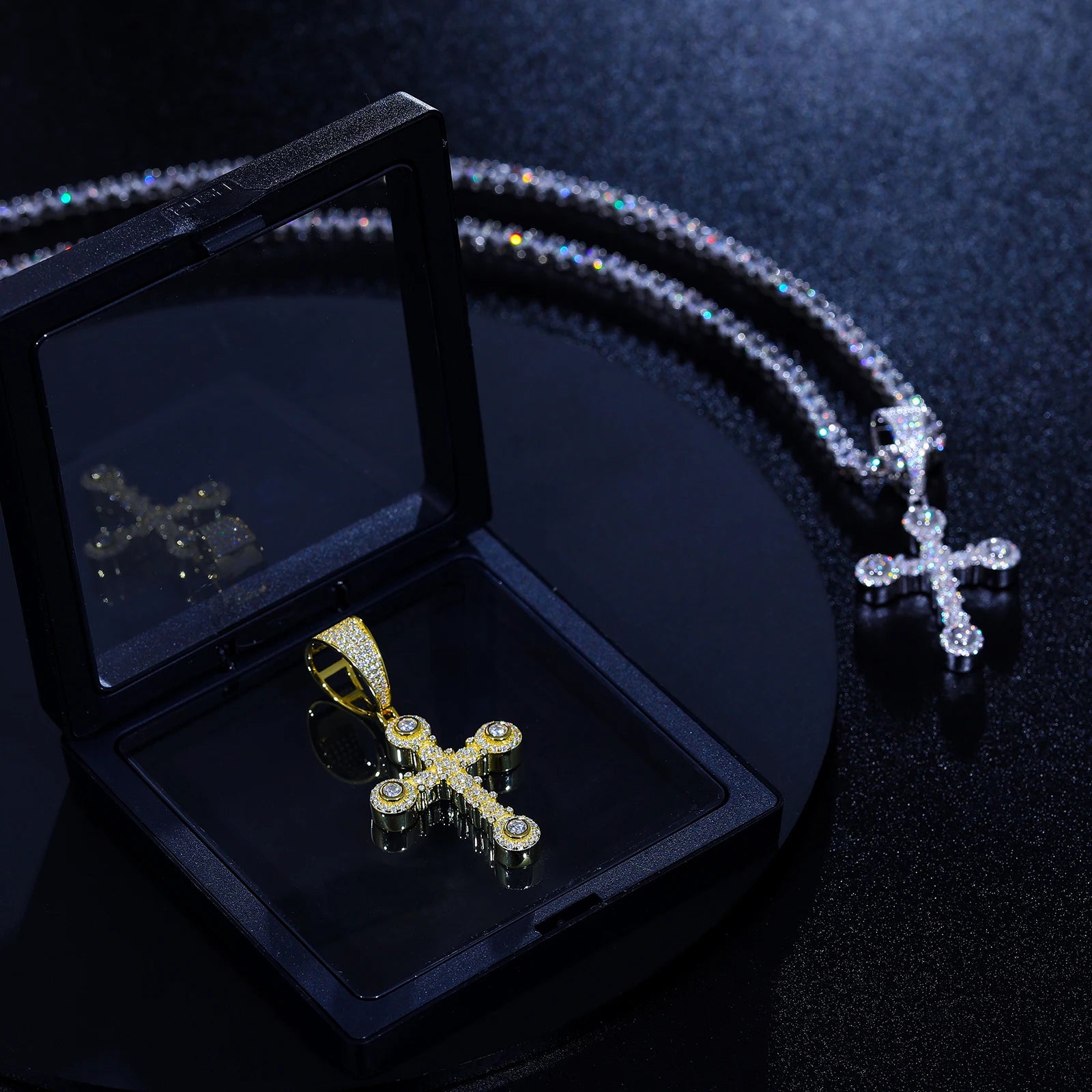 Moissanite Cross Pendant – Star-Studded Sparkle Design | 925 Sterling Silver Hip Hop Jewelry for Men & Women