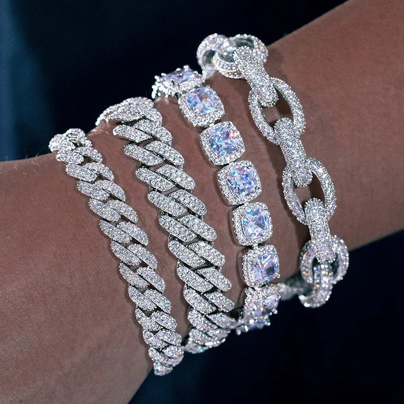 Moissanite Cuban Bracelet – D VVS Full Diamond 6mm–20mm | 925 Sterling Silver Iced Out Hip Hop Jewelry for Men & Women
