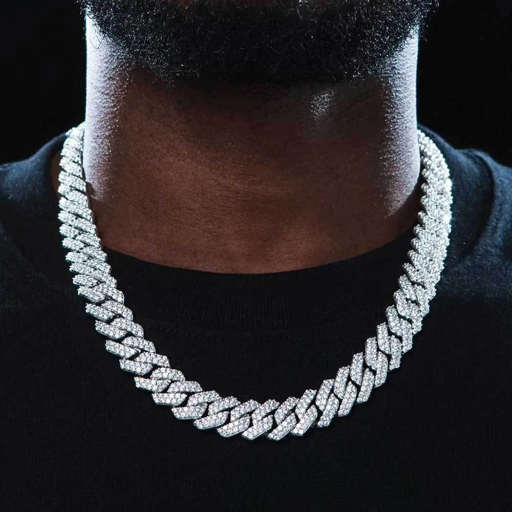 Moissanite Cuban Link Necklace Bracelet – 14mm Full Diamond GRA Certified | 100% 925 Sterling Silver Hip Hop Jewelry for Men & Women