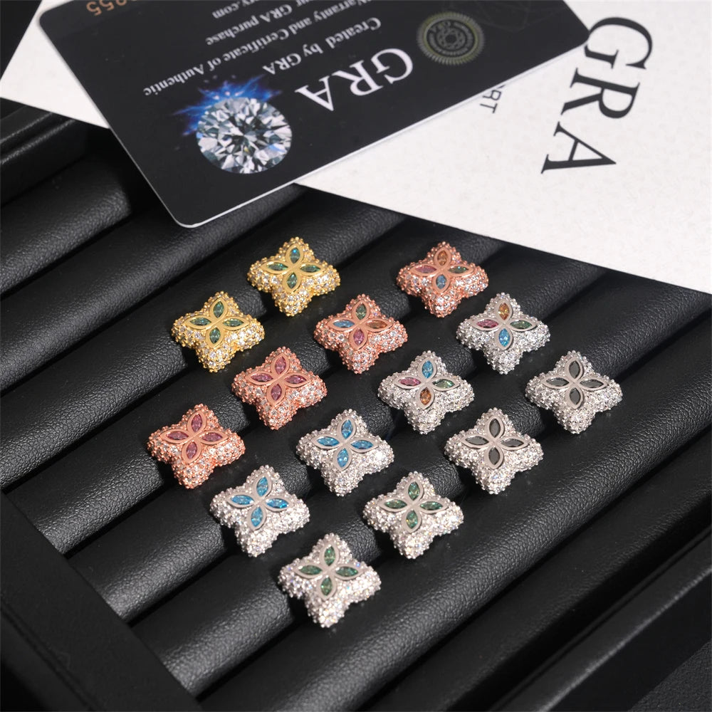 Flower Design Moissanite Stud Earrings – New Arrivals | Colorful Diamond Iced Out Hip Hop Jewelry 925 Sterling Silver