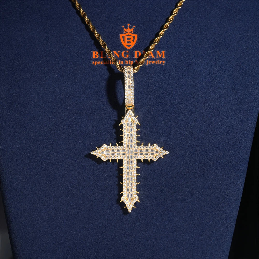 Moissanite Cross Pendant – Punk Design GRA Certified | 925 Sterling Silver Fits 10mm Tennis Chain