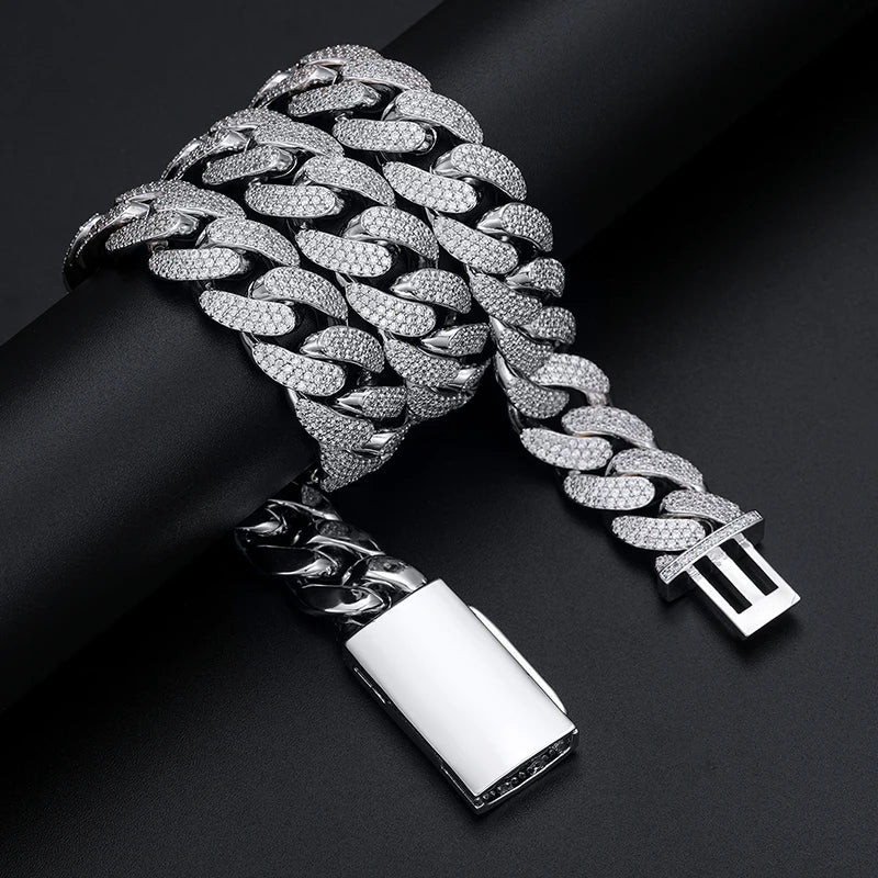 Moissanite Cuban Link Chain Necklace – 8mm–20mm | S925 Sterling Silver Hip Hop Jewelry for Men & Women