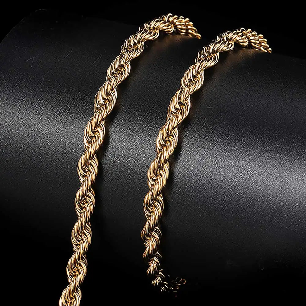 Rope Chain Necklace – 6mm Twist Design with Iced Out Clasp | Stainless Steel Hip Hop Jewelry for Men & Women