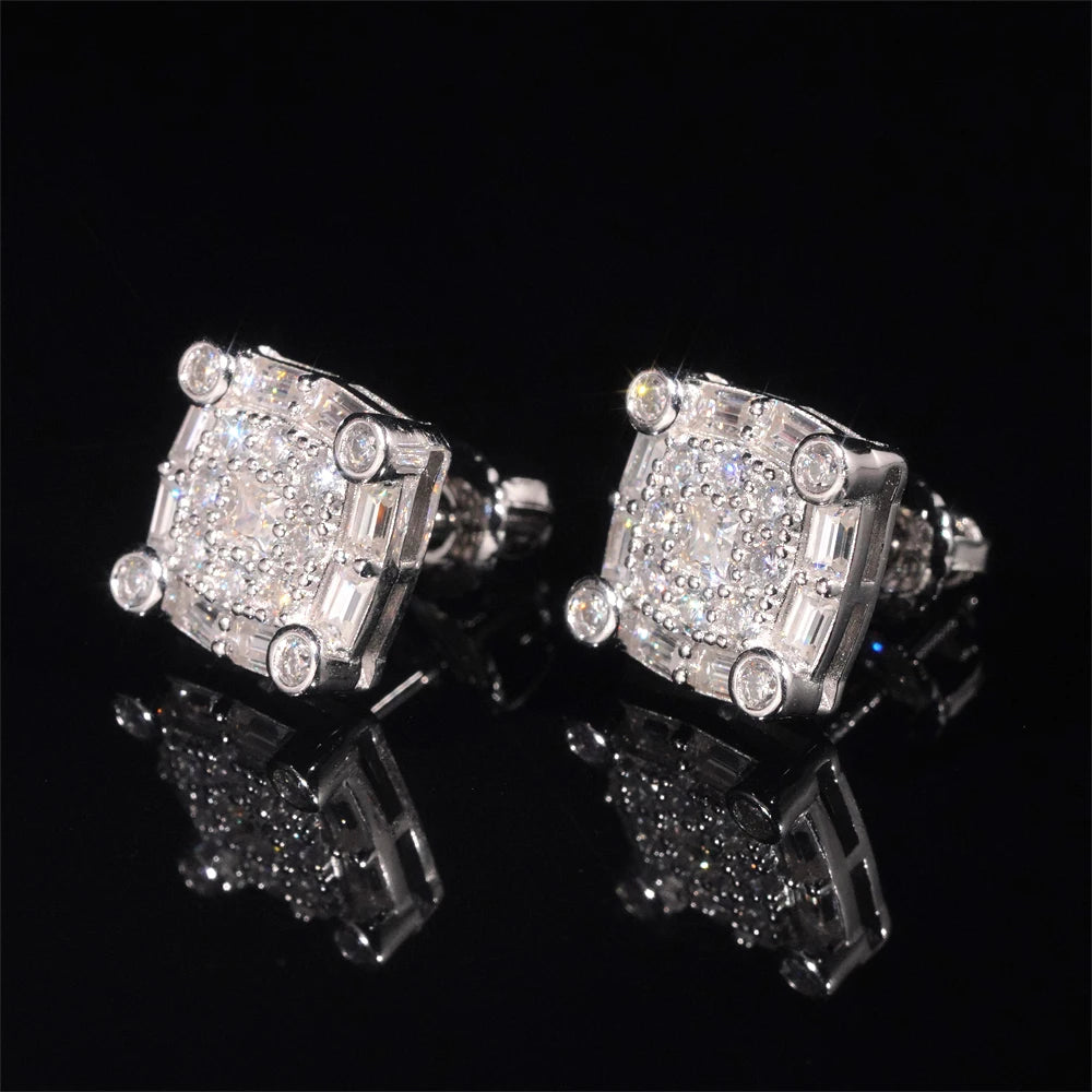 Moissanite Stud Earrings – 10mm Square D Color with Certificate | S925 Sterling Silver Fine Jewelry Gifts