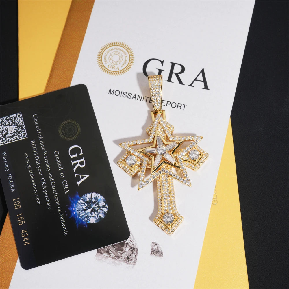 Full Moissanite Cross Pendant – GRA Certified | 925 Sterling Silver Hip Hop Jewelry Fits 10mm Tennis Chain