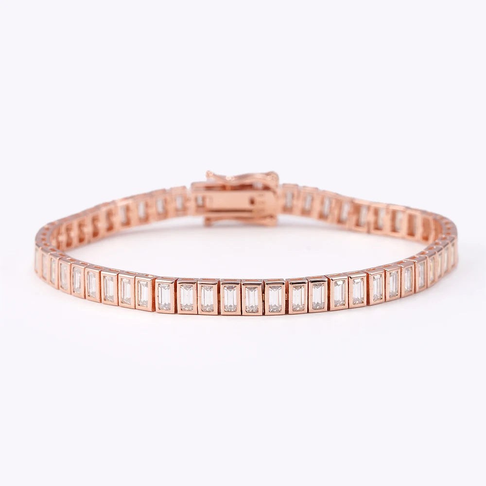 Moissanite Tennis Bracelet – D VVS1 2x4mm with GRA Certificate | 925 Sterling Silver 18K White Gold Plated Bracelet for Women & Men