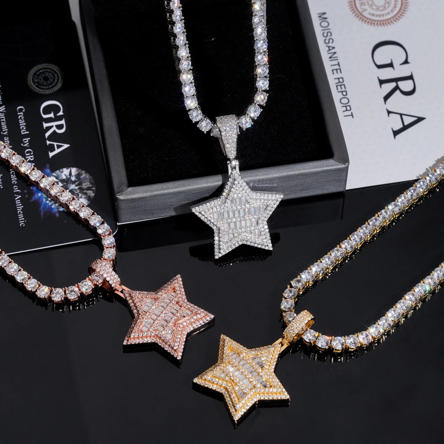 Moissanite Star Pendant – Rectangular Hip Hop Design | S925 Sterling Silver with Certificate Fits 3mm Tennis Chain