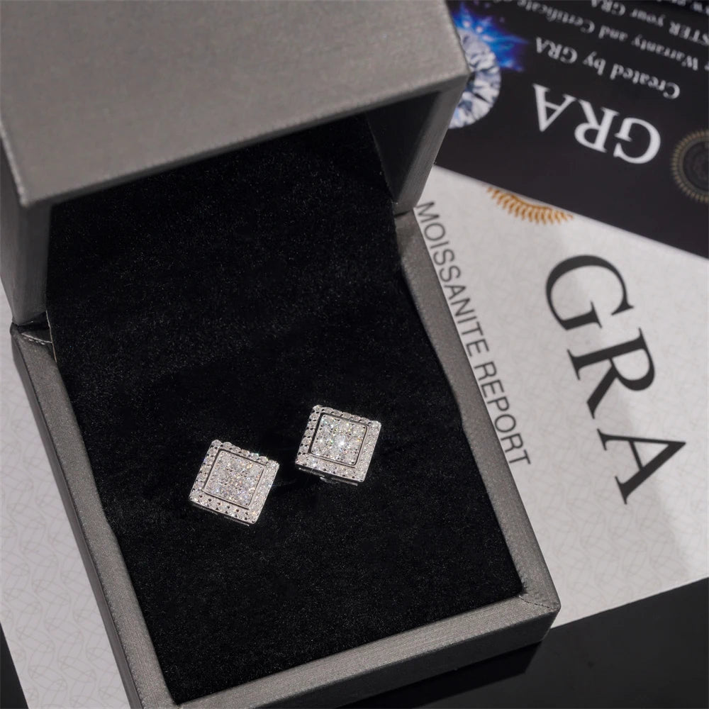 Moissanite Stud Earrings – Square D Color with Certificate | S925 Sterling Silver Fine Jewelry Gifts