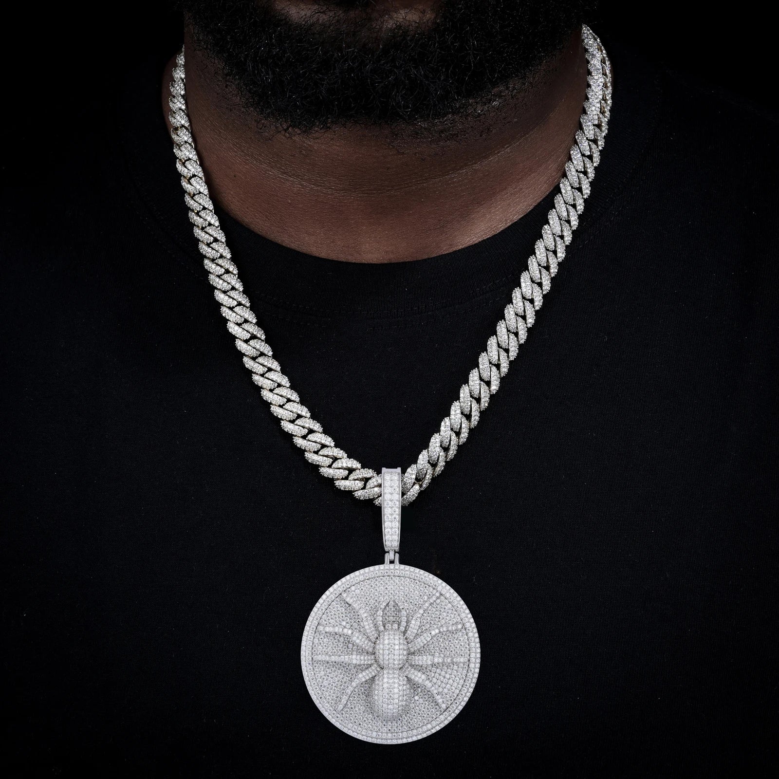 Moissanite Spider Pendant Necklace – Iced Out Round Charm Design | 925 Sterling Silver Hip Hop Jewelry for Men, Passed Diamond Test