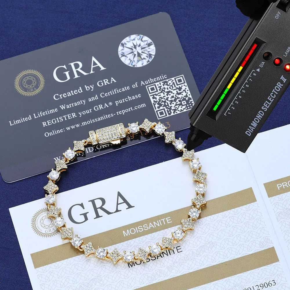 Moissanite Star Tennis Chain Necklace – Custom Black & White Iced Out VVS Bling Party Wedding Gift | 925 Sterling Silver Jewelry