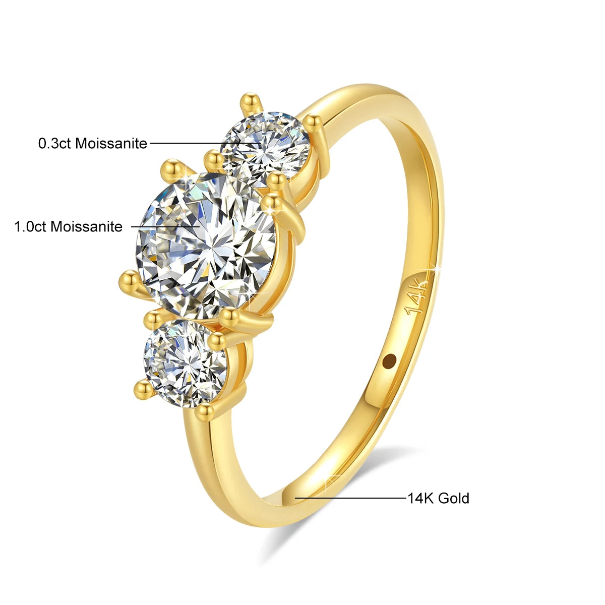 3-Stone Moissanite Engagement Ring – 14K Gold Modern Design | Certified 2025 Trend Luxury Wedding Ring for Women