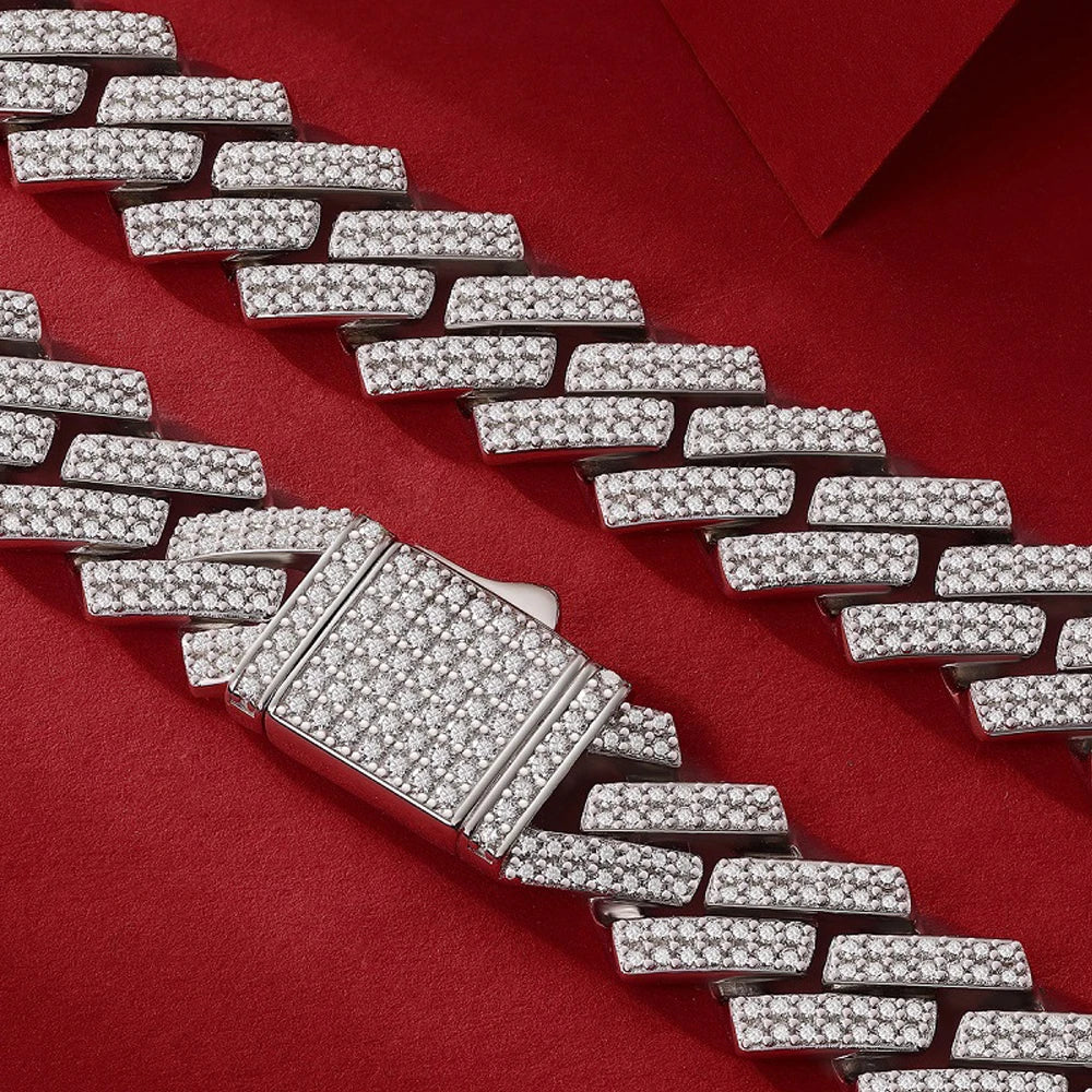 Moissanite Cuban Link Necklace Bracelet – 14mm Full Diamond GRA Certified | 100% 925 Sterling Silver Hip Hop Jewelry for Men & Women