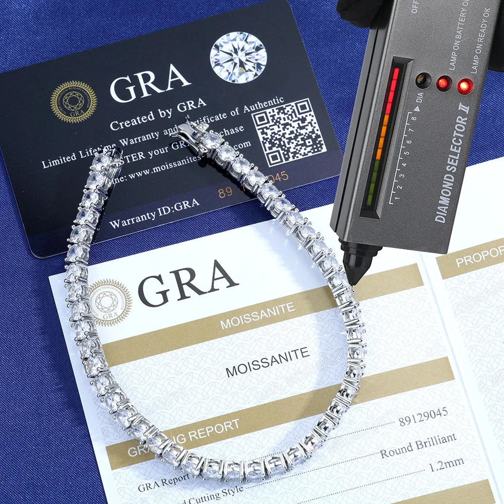 Moissanite Tennis Bracelet – 2mm 3mm 4mm 5mm VVS Iced Out Pass Diamond Test with GRA | 925 Sterling Silver Tennis Chain Jewelry