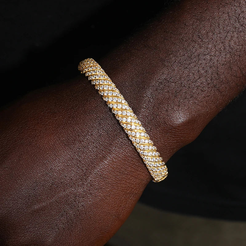 Moissanite Twist Bracelet – 8mm Iced Out | S925 Sterling Silver Hip Hop Jewelry for Men & Women