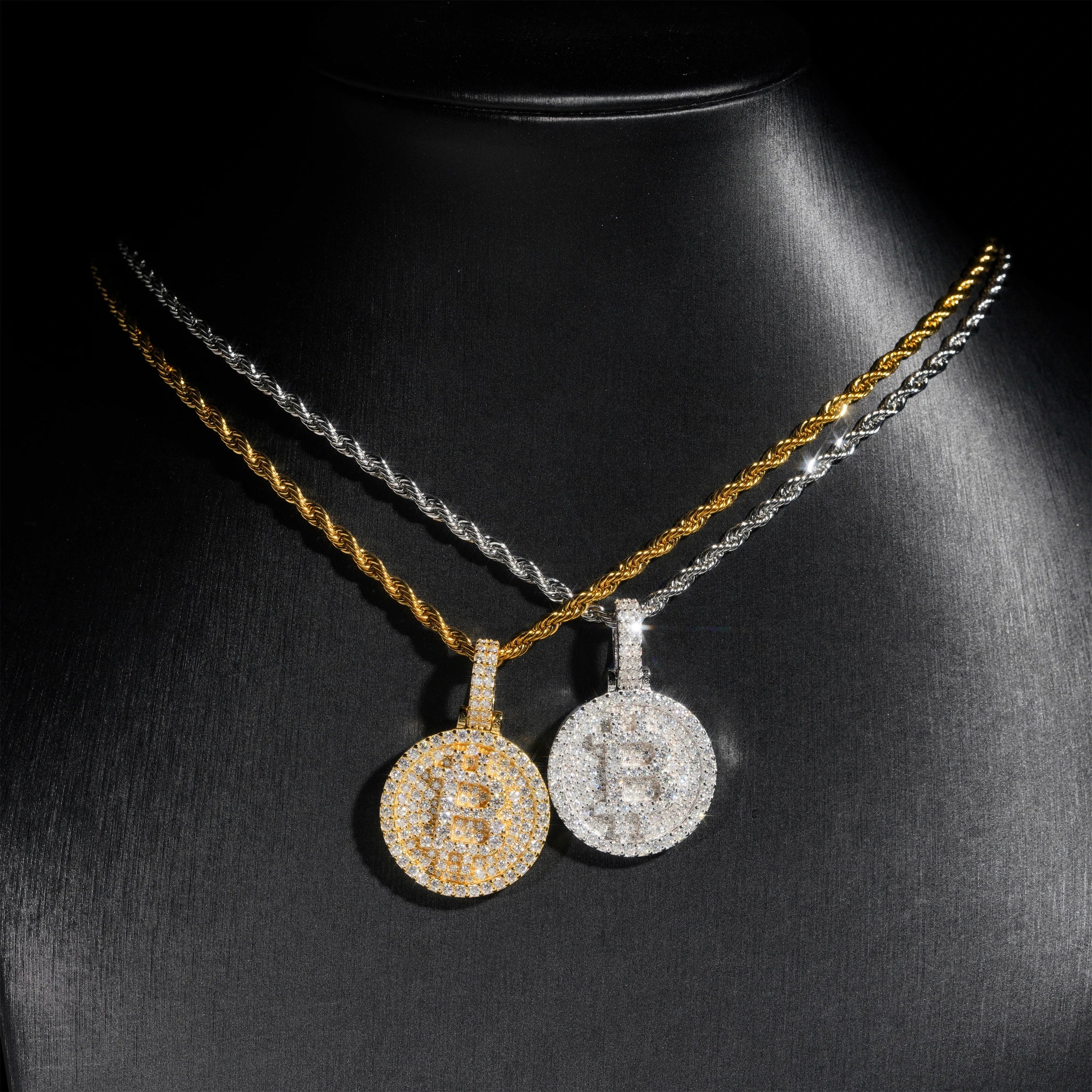 Moissanite Bitcoin Pendant Necklace – Hip Hop Iced Out D Color Diamond | 925 Sterling Silver Pass Diamond Test Jewelry