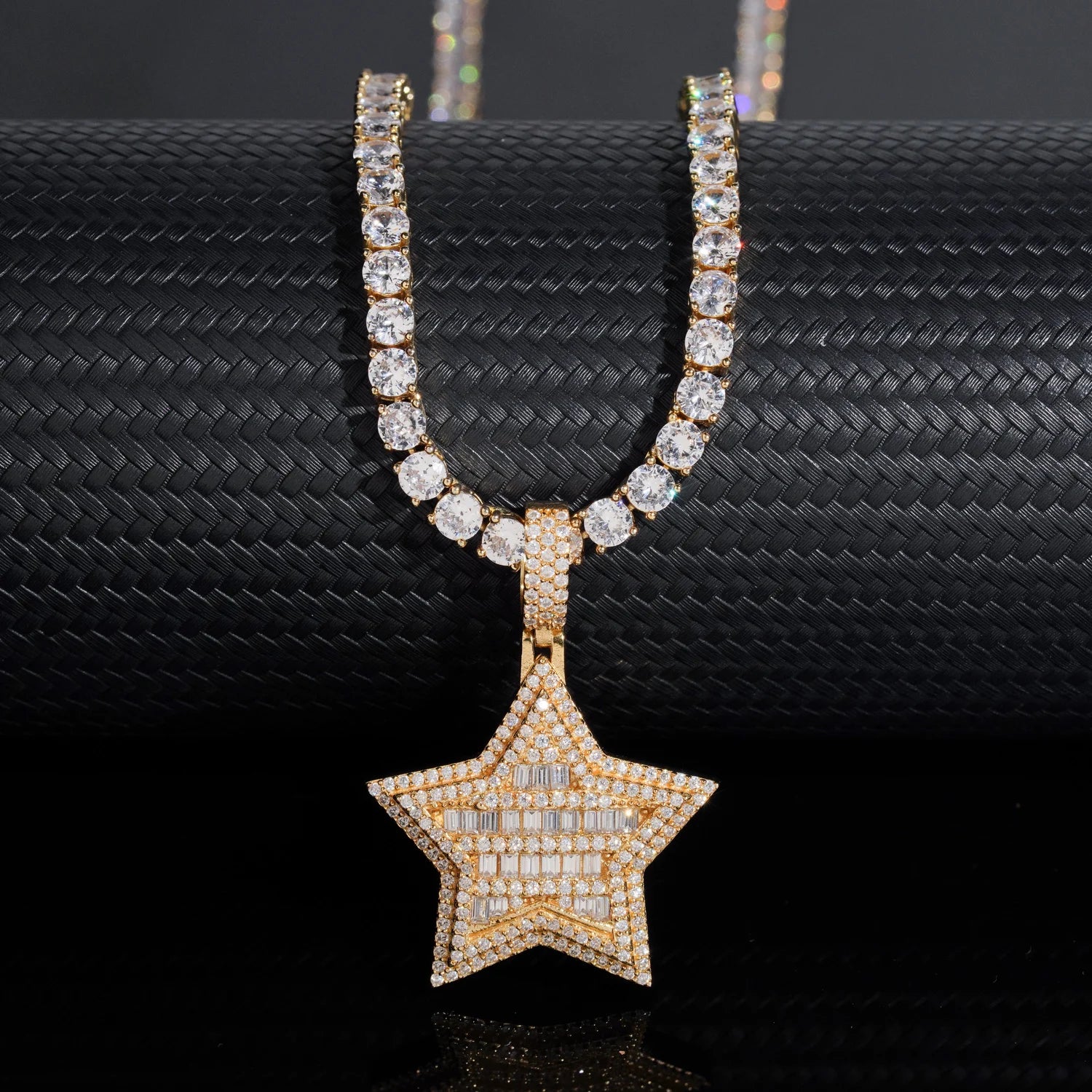 Moissanite Star Pendant – Rectangular Hip Hop Design | S925 Sterling Silver with Certificate Fits 3mm Tennis Chain