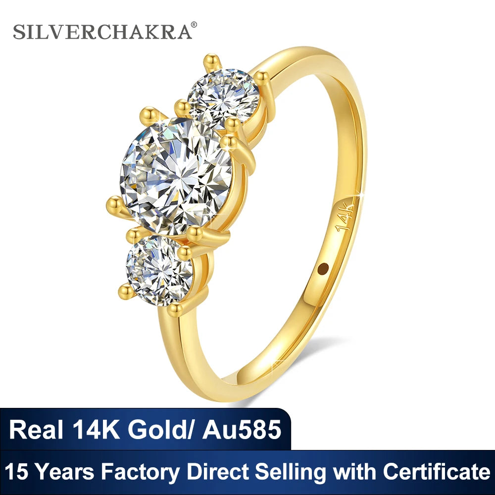3-Stone Moissanite Engagement Ring – 14K Gold Modern Design | Certified 2025 Trend Luxury Wedding Ring for Women