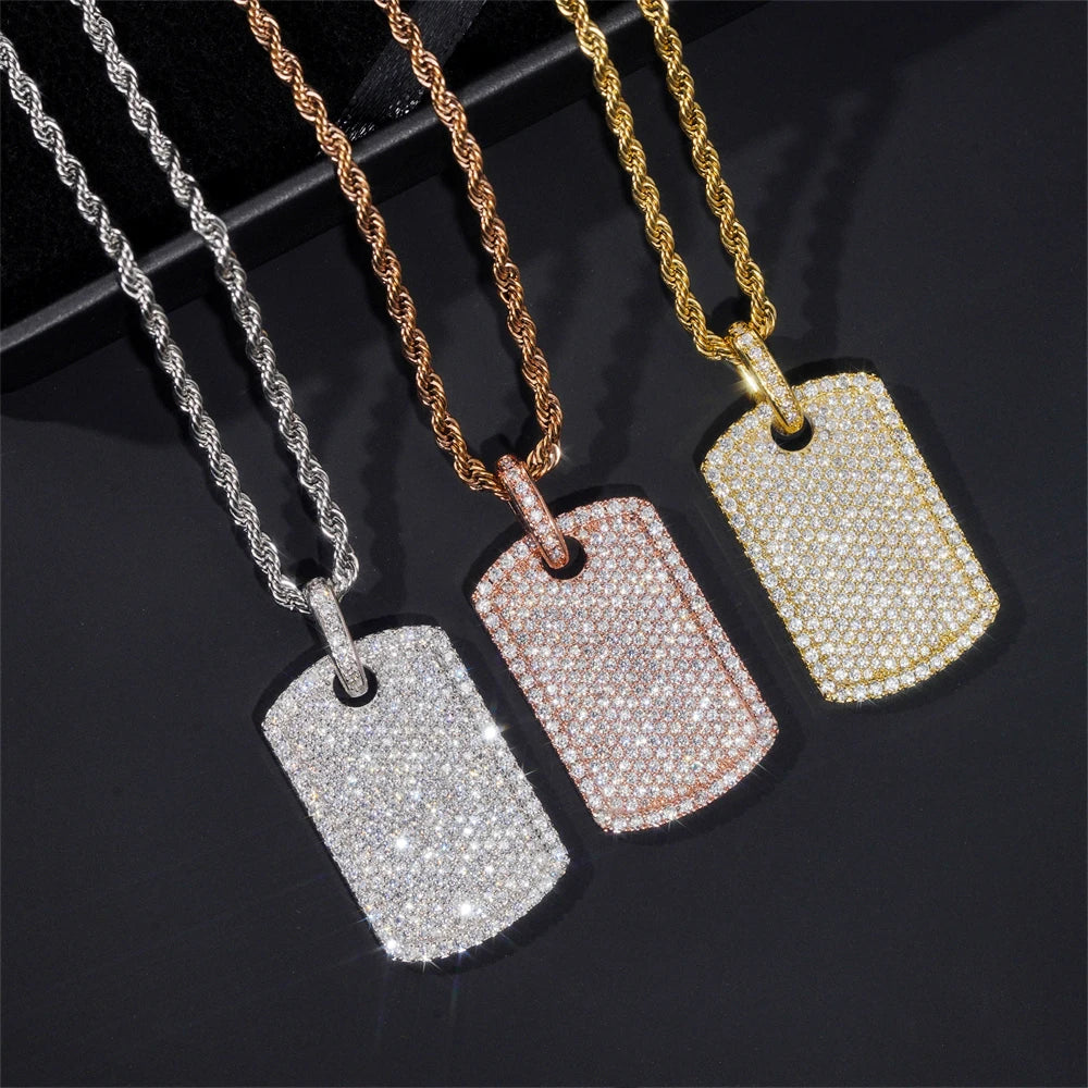 Moissanite Rectangular Pendant Necklace – Shiny Inlaid Hip Hop Design | S925 Sterling Silver Cool INS Jewelry