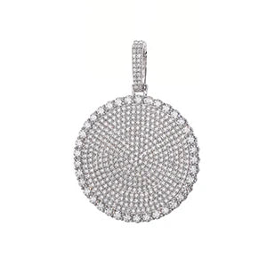 Moissanite Round Pendant Necklace – 20mm 30mm 40mm D VVS | 925 Sterling Silver Iced Out Pass Diamond Test Jewelry for Men & Women