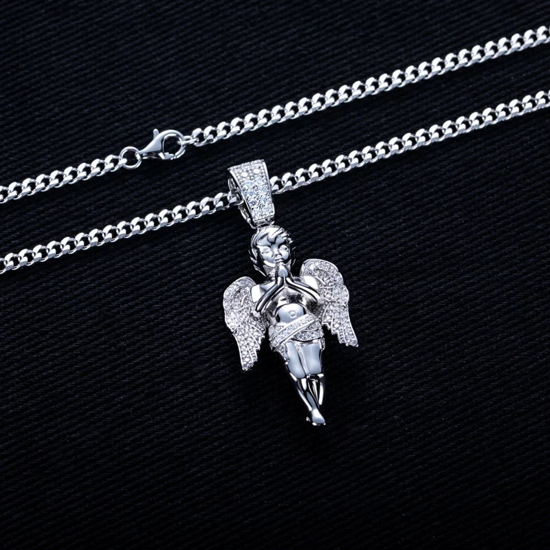 Moissanite Angel Pendant Necklace – Iced Out Design | 925 Sterling Silver Fashion Jewelry for Men & Women