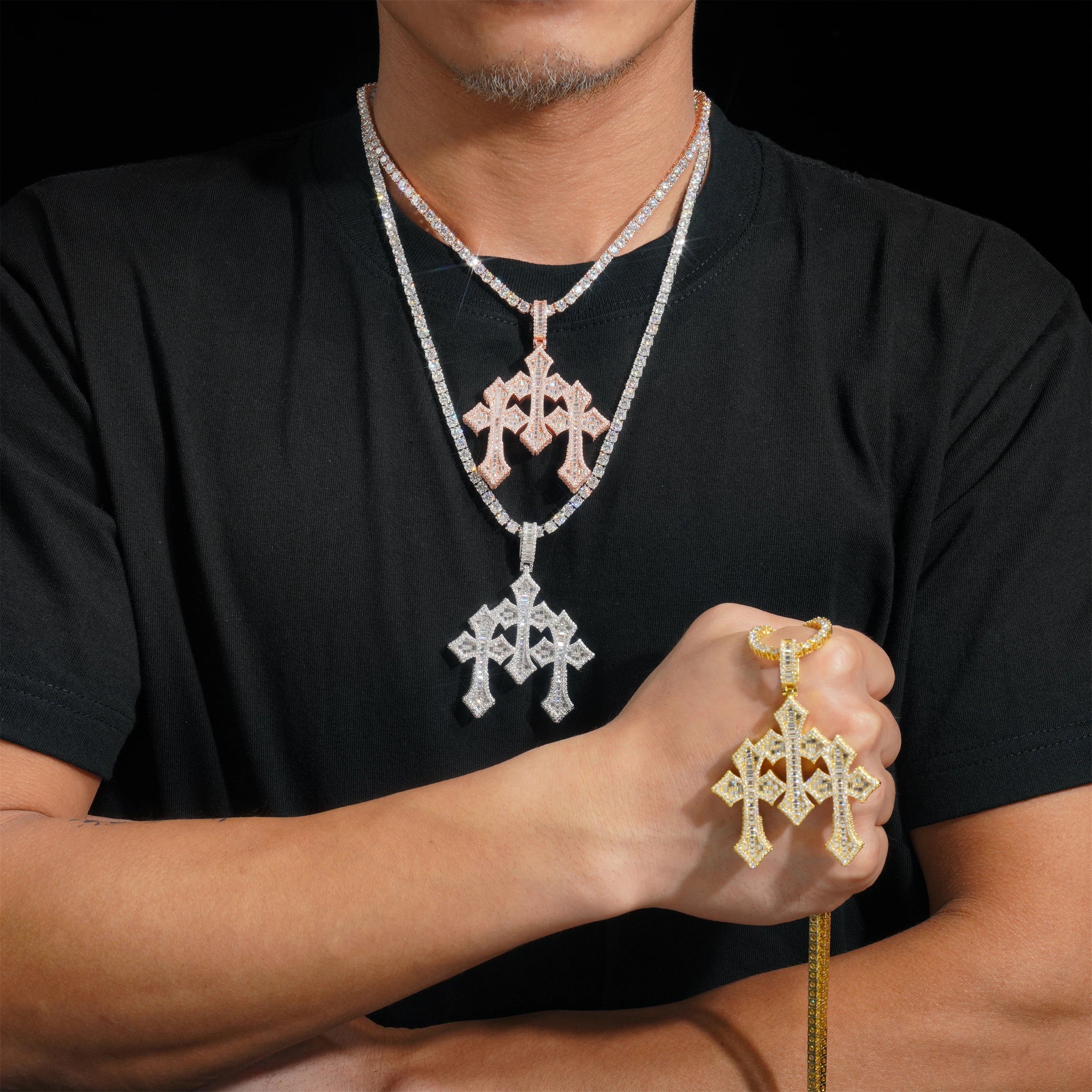 Moissanite Oversized Cross Pendant – GRA Certified | 925 Sterling Silver Fits 8mm Tennis Chain Hip Hop Jewelry