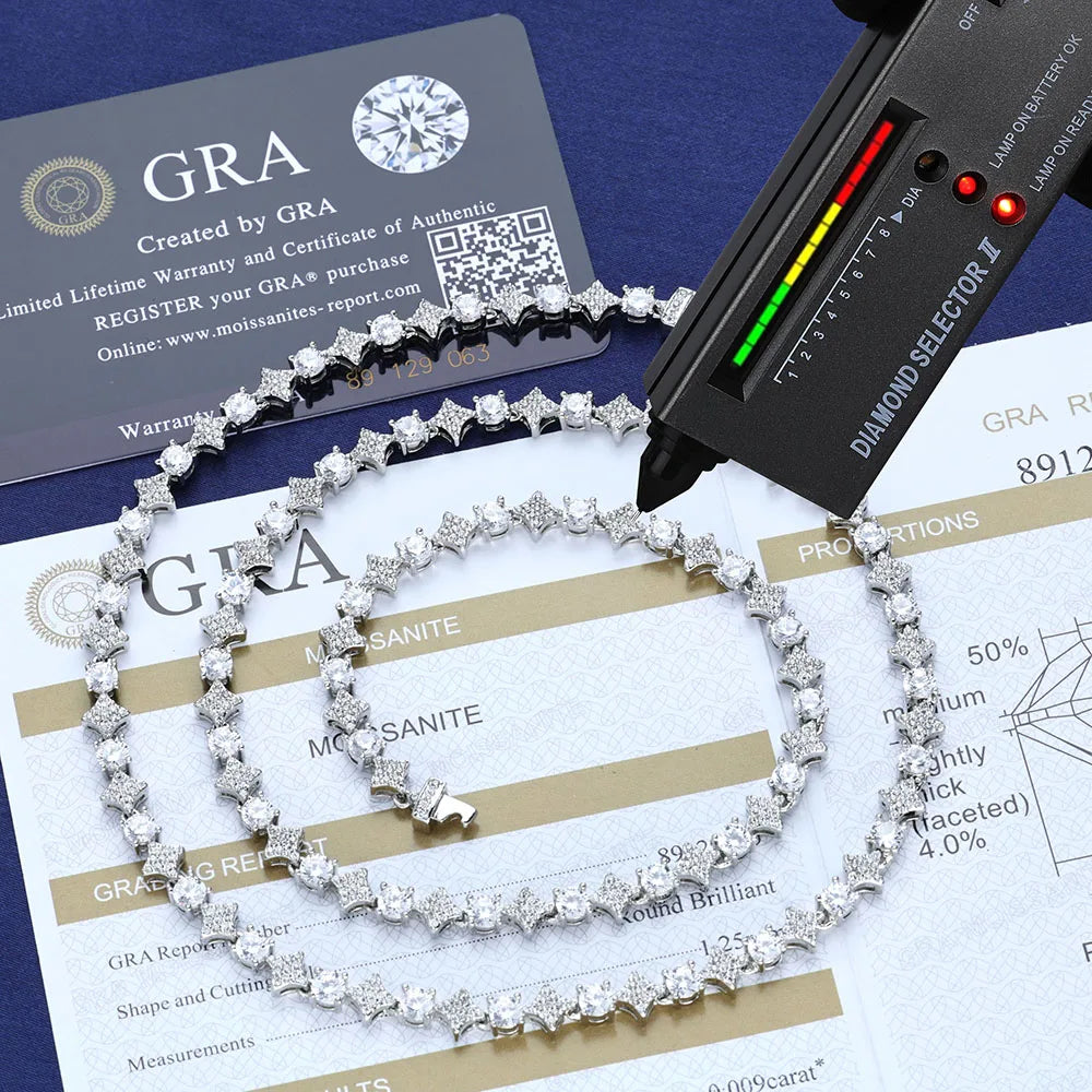 Moissanite Star Tennis Chain Necklace – Custom Black & White Iced Out VVS Bling Party Wedding Gift | 925 Sterling Silver Jewelry