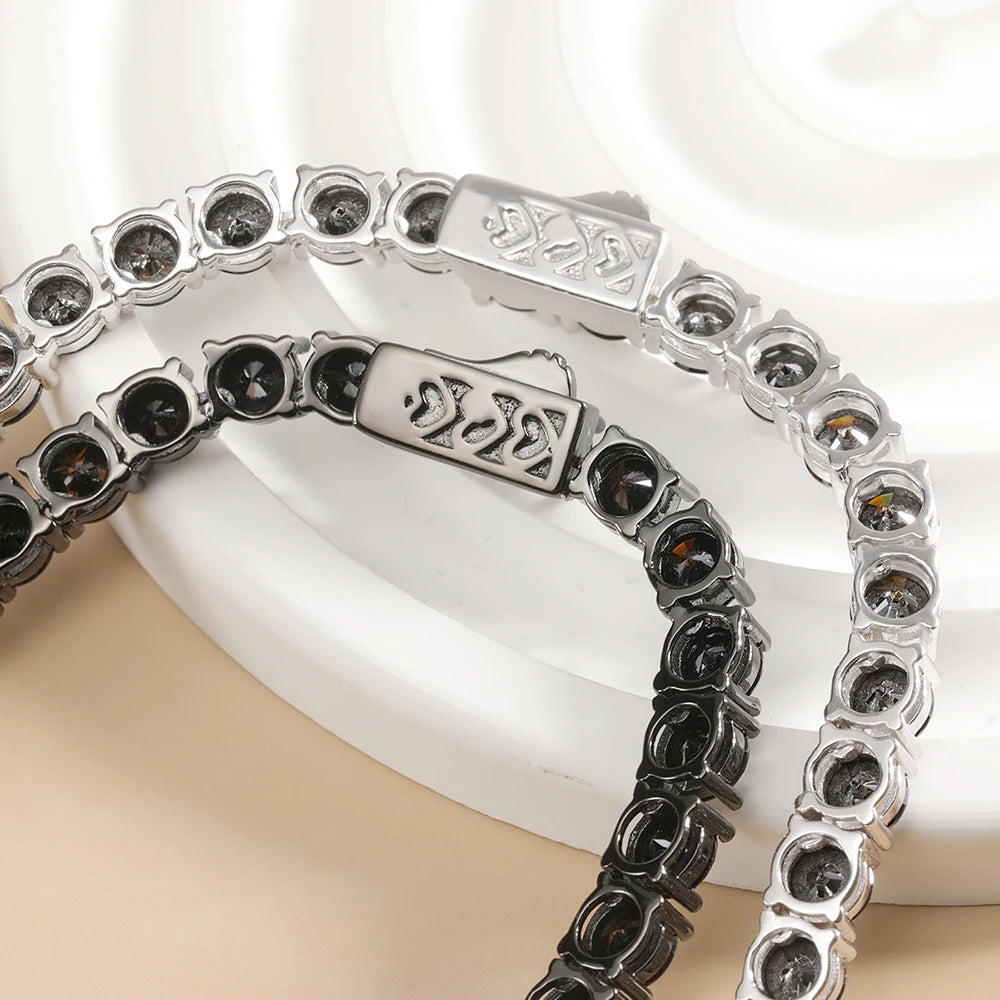Moissanite Tennis Necklace – 3mm 4mm 5mm 6.5mm Full Black Big Diamond with Certificate | 925 Sterling Silver 18K Gold Plated Fine Jewelry for Women & Men
