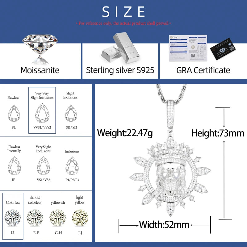 Moissanite Jesus Head Pendant Necklace – Iced Out Design | Christian Faith Hip Hop Jewelry for Men & Women