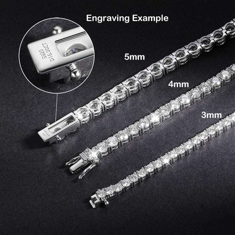 Moissanite Bracelet – 0.1ct 3mm D VVS1 with GRA Certificate | 925 Sterling Silver Sparkling Wedding Party Fine Jewelry for Women & Men