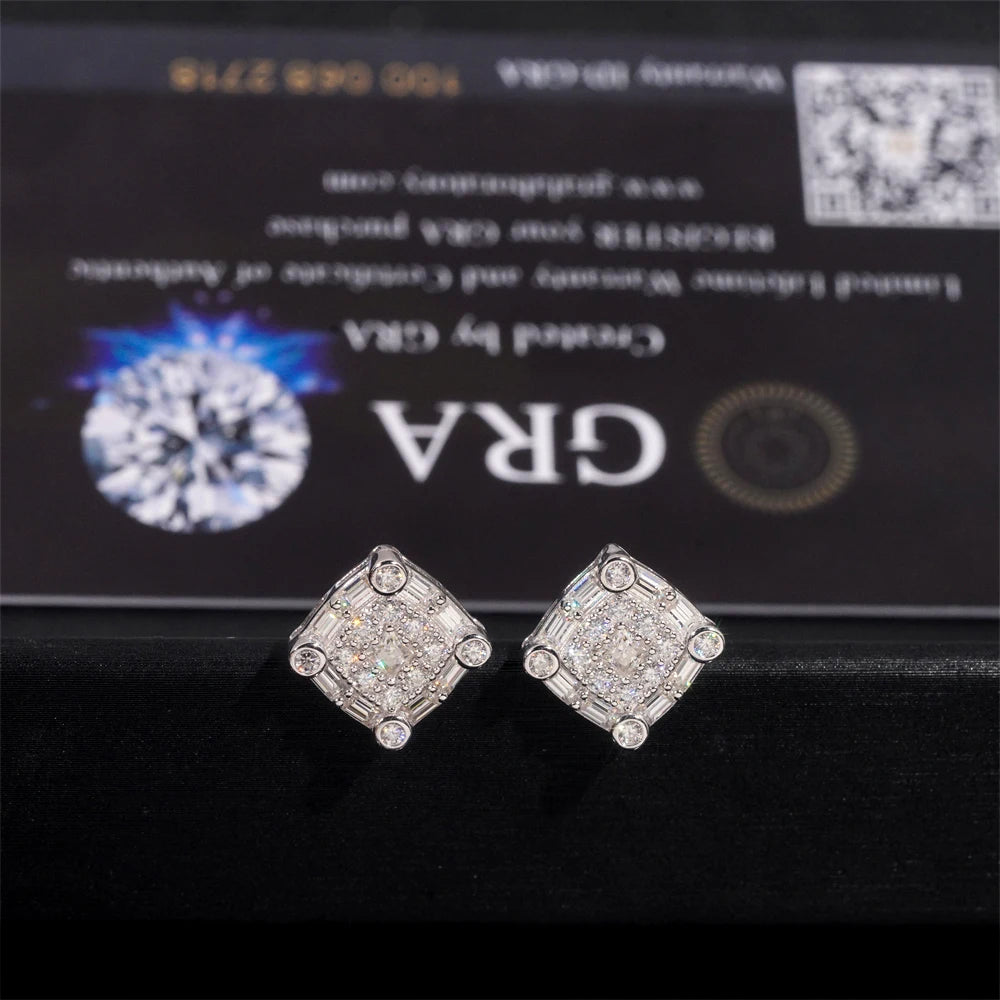 Moissanite Stud Earrings – 10mm Square D Color with Certificate | S925 Sterling Silver Fine Jewelry Gifts