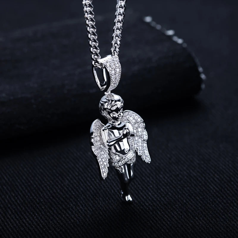 Moissanite Angel Pendant Necklace – Iced Out Design | 925 Sterling Silver Fashion Jewelry for Men & Women