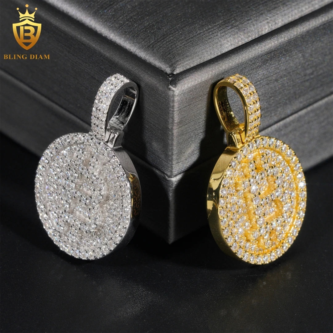 Moissanite Bitcoin Pendant Necklace – Hip Hop Iced Out D Color Diamond | 925 Sterling Silver Pass Diamond Test Jewelry