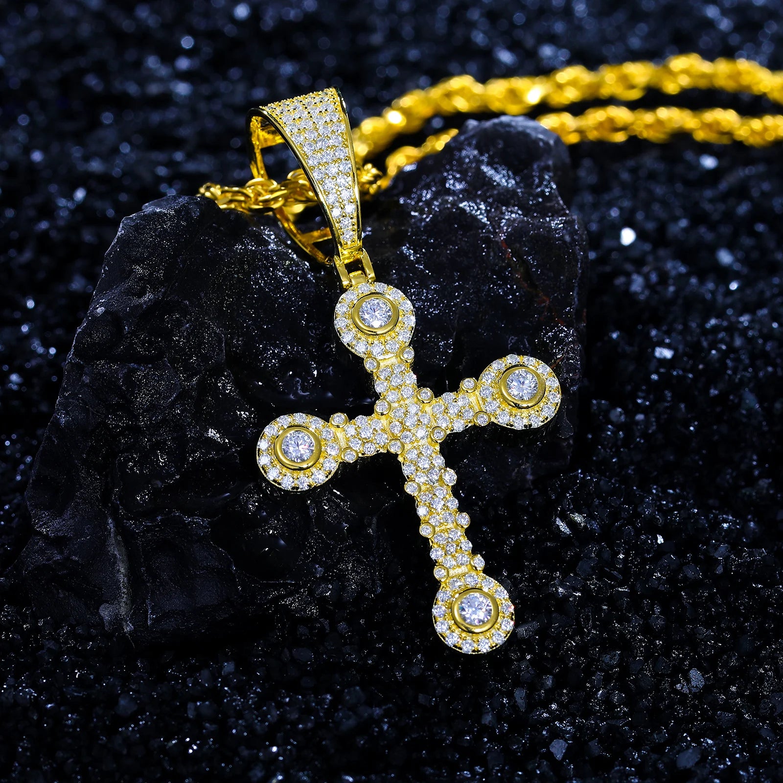Moissanite Cross Pendant – Star-Studded Sparkle Design | 925 Sterling Silver Hip Hop Jewelry for Men & Women