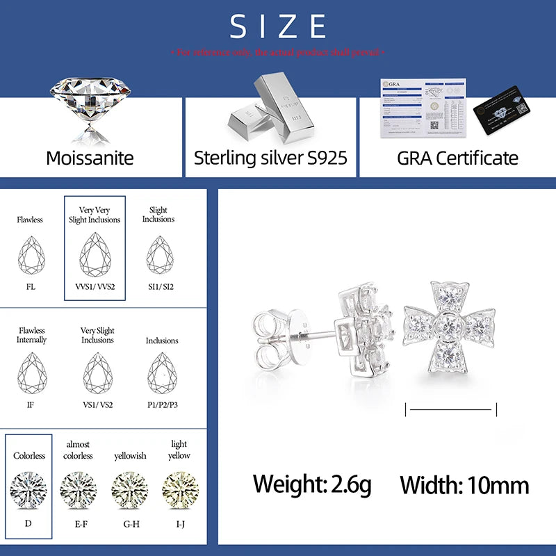 Moissanite Cross Earrings – Iced Out White Gold | 925 Sterling Silver Daily Bling Jewelry for Men & Women