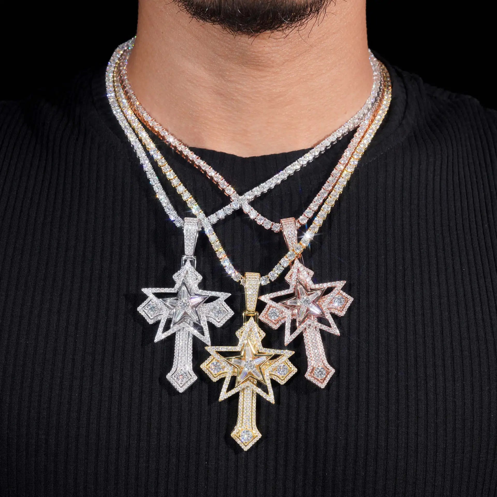 Full Moissanite Cross Pendant – GRA Certified | 925 Sterling Silver Hip Hop Jewelry Fits 10mm Tennis Chain
