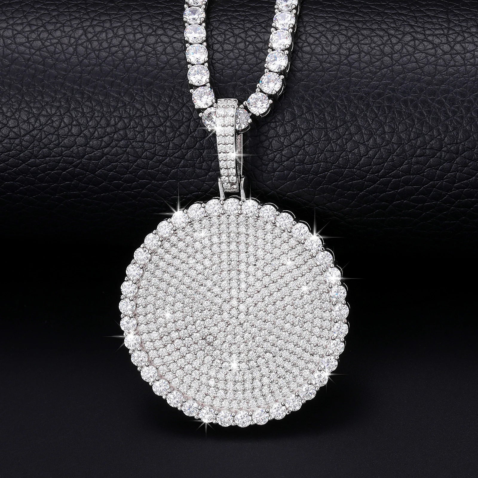 Moissanite Round Pendant Necklace – 20mm 30mm 40mm D VVS | 925 Sterling Silver Iced Out Pass Diamond Test Jewelry for Men & Women
