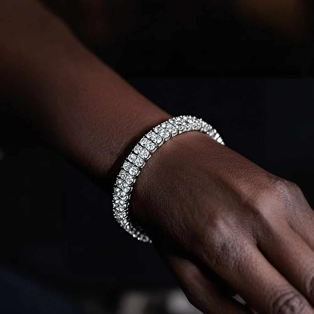 Moissanite Tennis Bracelet – Full 3mm Double Row Certified Diamond Hip Hop Hand Chain Gift | 925 Sterling Silver Jewelry for Women & Men