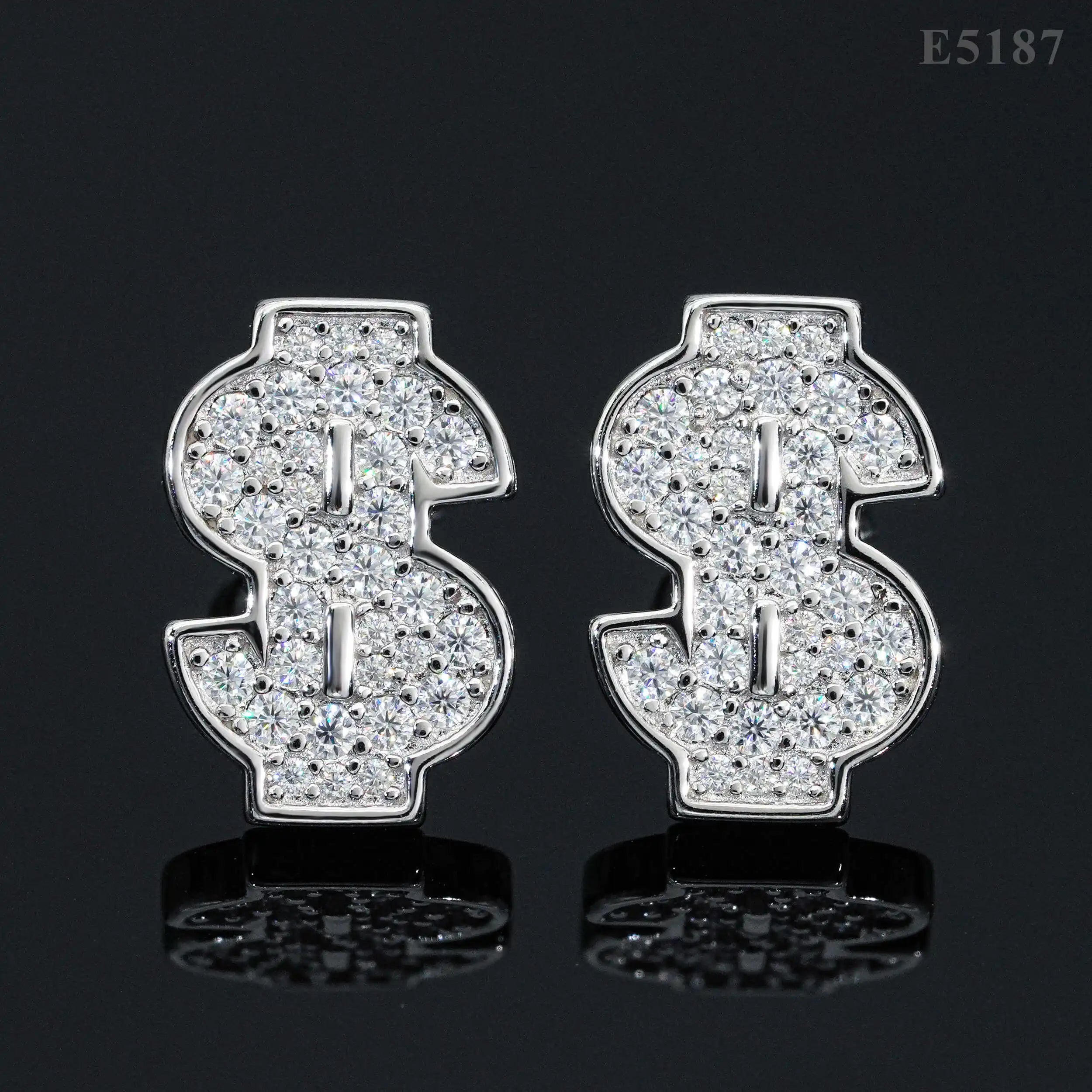 Moissanite US Dollar Letter Earrings – D Color Sparkling Hip Hop Ear Stud | 925 Sterling Silver Jewelry for Men & Women