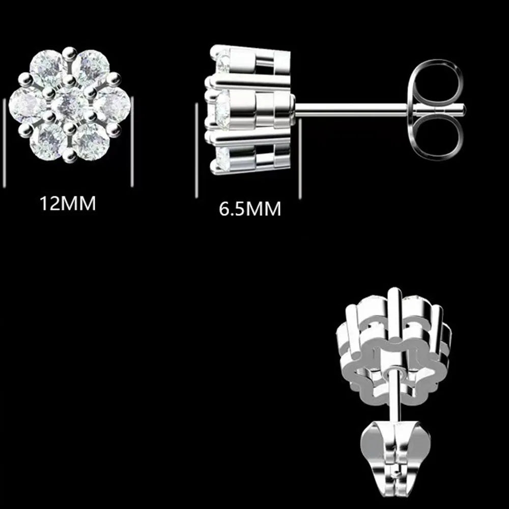 Moissanite Cluster Flower Earrings – VVS Stud Earrings with GRA Certificate | 925 Sterling Silver Hip Hop Jewelry