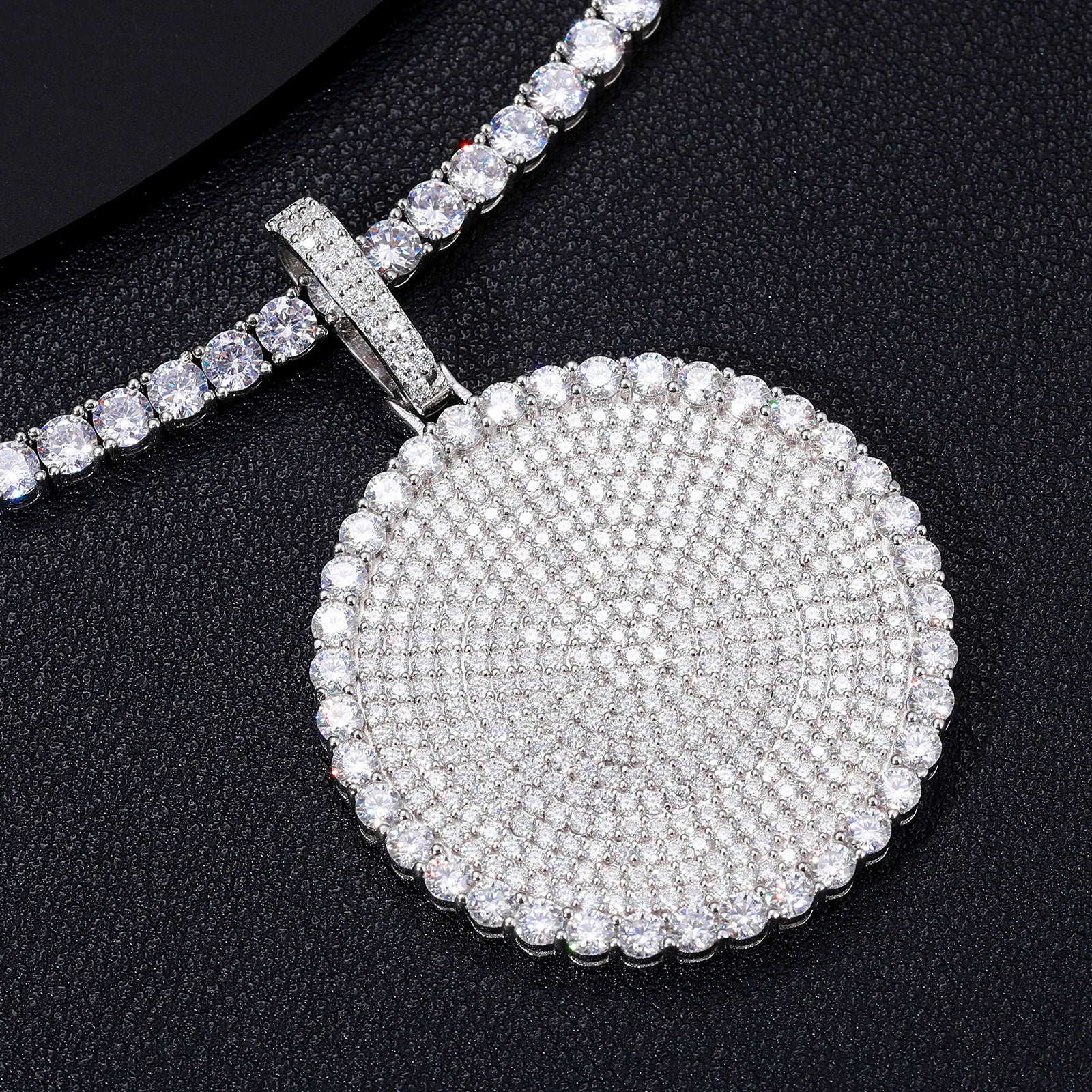 Moissanite Round Pendant Necklace – 20mm 30mm 40mm D VVS | 925 Sterling Silver Iced Out Pass Diamond Test Jewelry for Men & Women