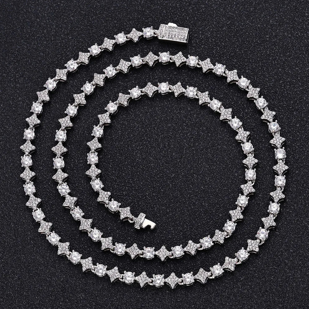 Moissanite Star Tennis Chain Necklace – VVS Iced Out Diamond Exquisite Party Wedding Gift | 925 Sterling Silver Jewelry for Women