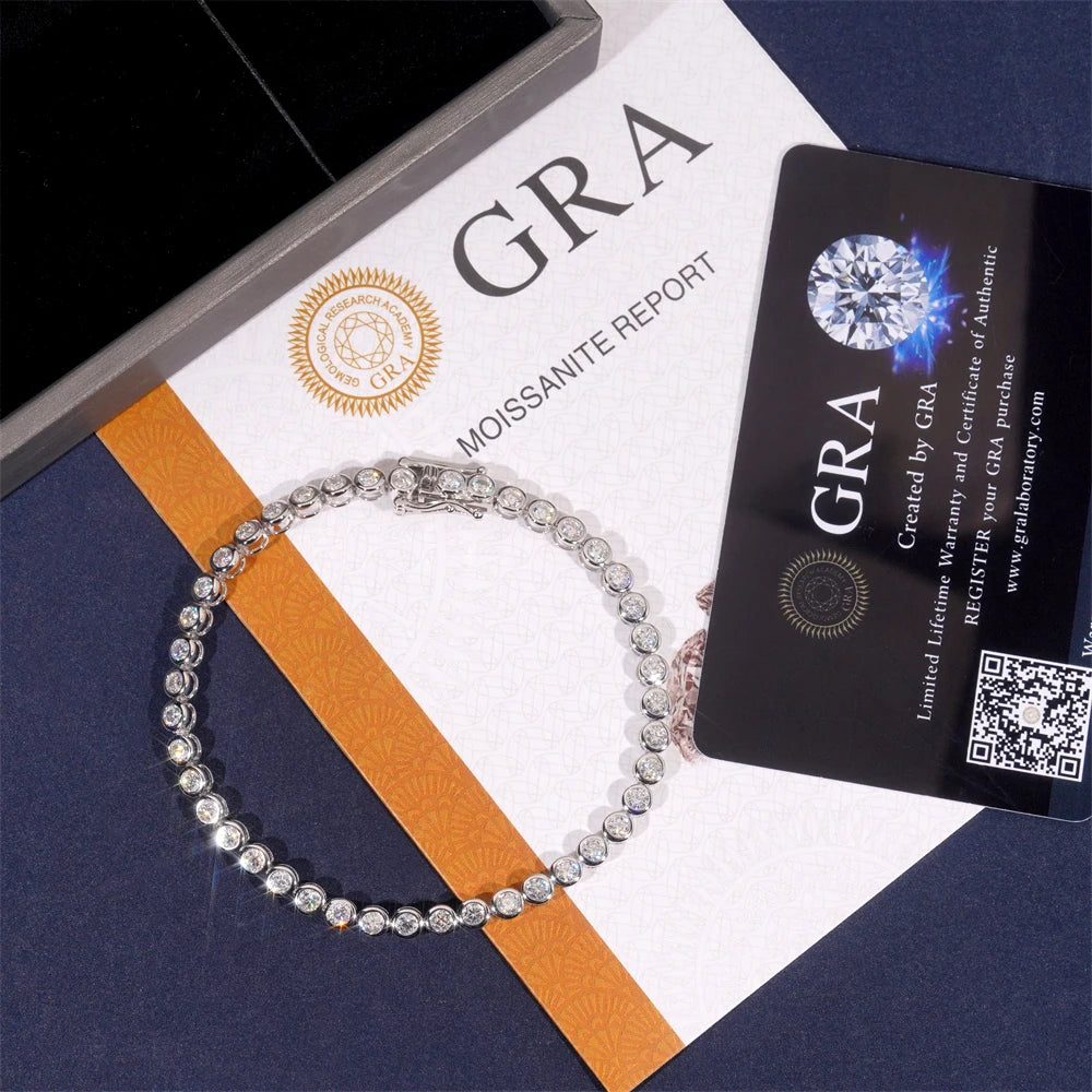 Moissanite Tennis Bracelet – 3mm Full Diamond with GRA | S925 Sterling Silver Party Fine Jewelry for Women