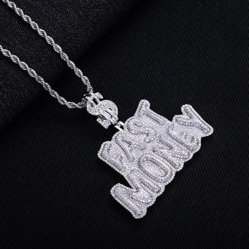 Moissanite Letter Pendant Necklace – 5.89cttw Iced Out Fast Money Design | 14K Gold Plated Hip Hop Bling Jewelry Gifts for Men