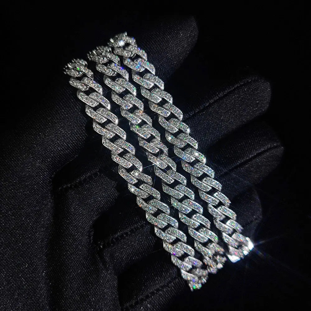 Moissanite Cuban Hip Hop Chain Necklace – 8mm VVS Full Diamond Iced Out | 925 Sterling Silver Chain Jewelry for Men & Women