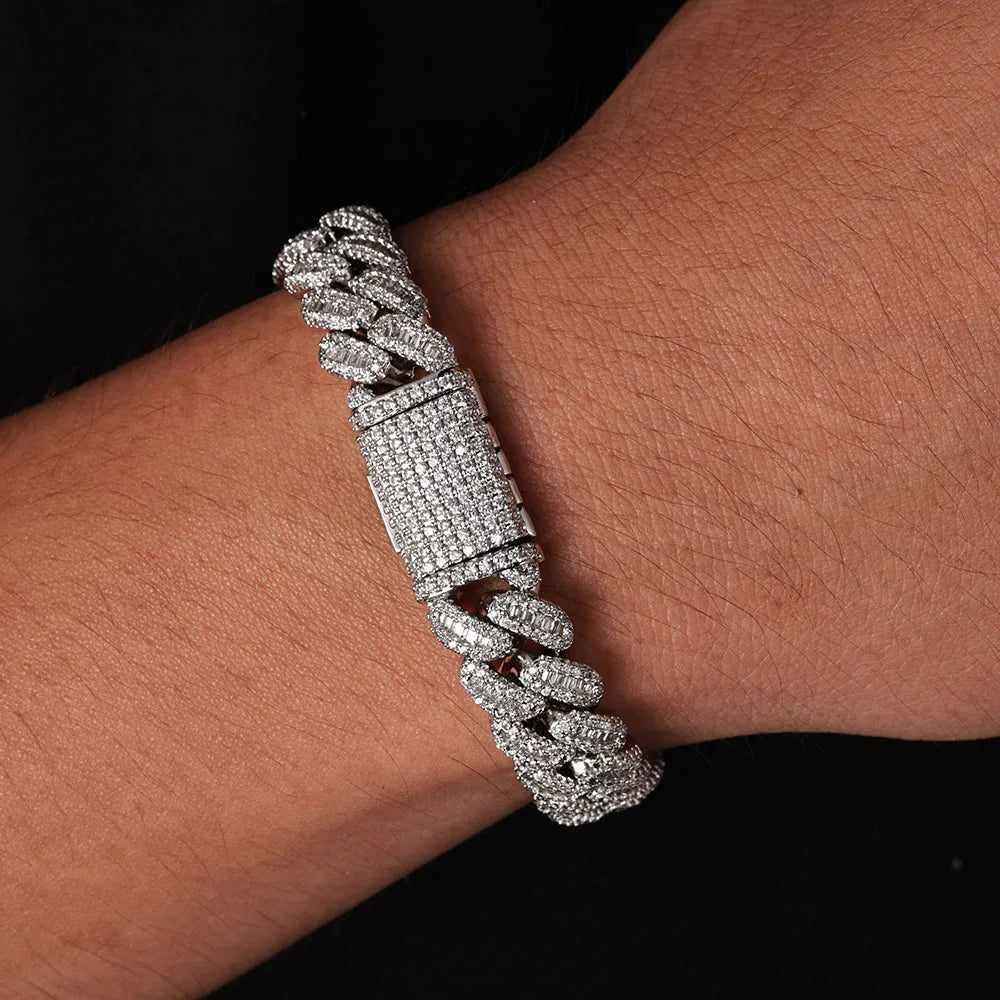 Moissanite Cuban Link Chain Necklace – 12mm VVS Diamond Bling Iced Out Two Stone Design | 925 Sterling Silver Jewelry for Women
